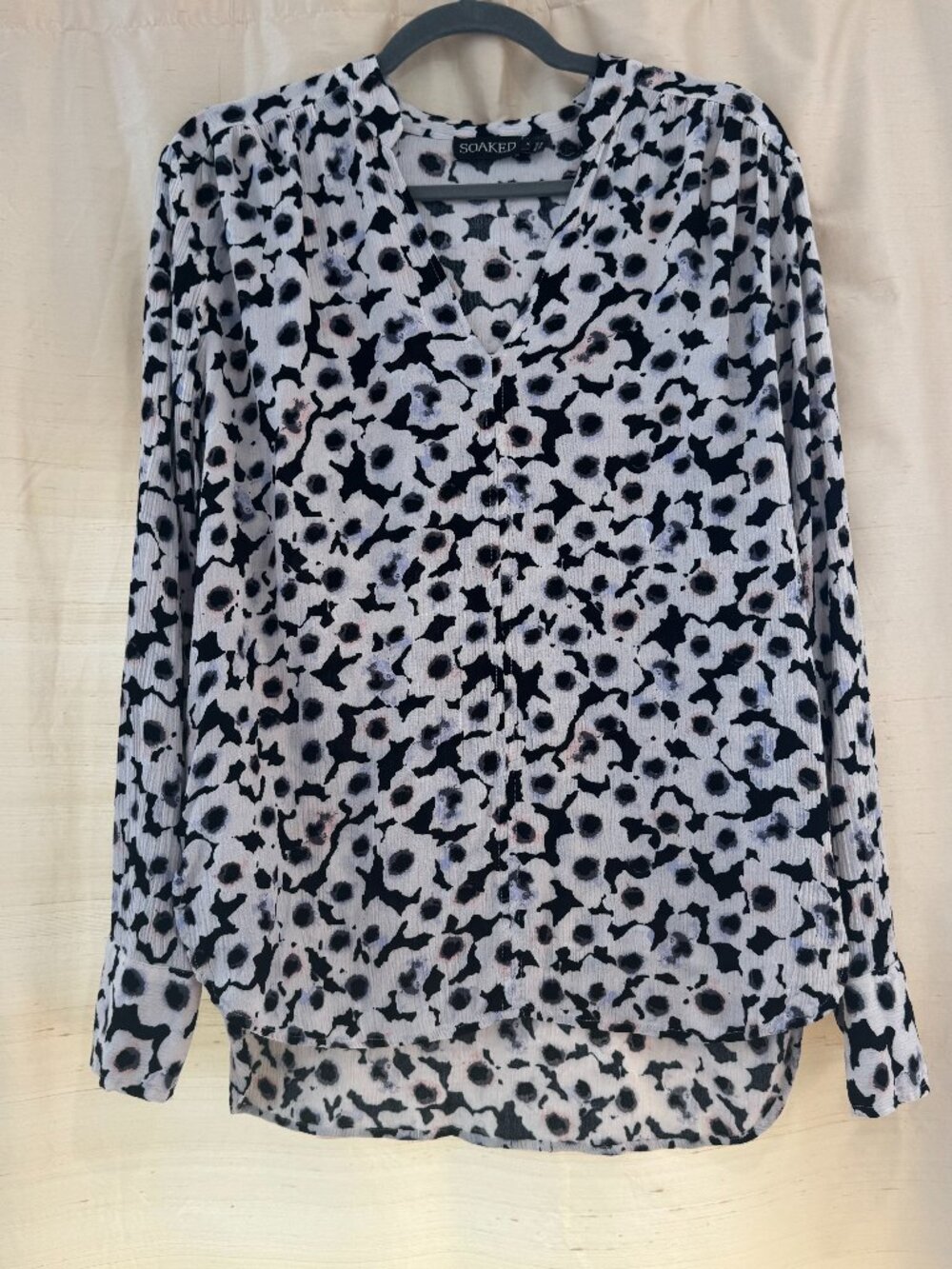 Soaked Abstract Floral Long Sleeve V-Neck Blouse
